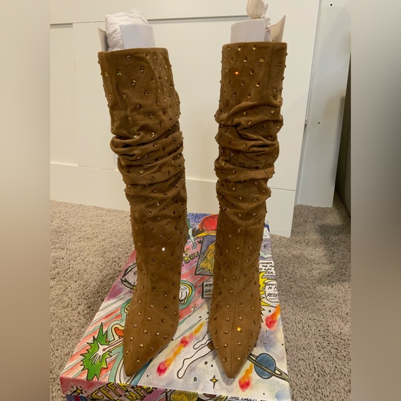 Jeffrey Campbell Tan Studded Slouch Boots - Picture 1 of 7